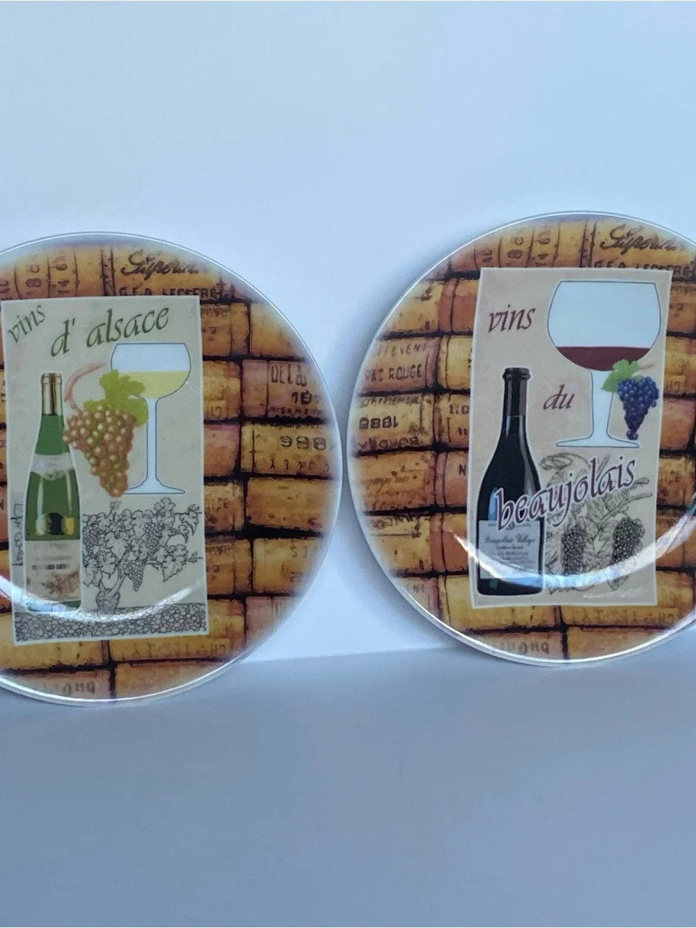 6 Canape Plates by Philippe Deshoulieres Wine & Corks France Vintage EUC Grapes
